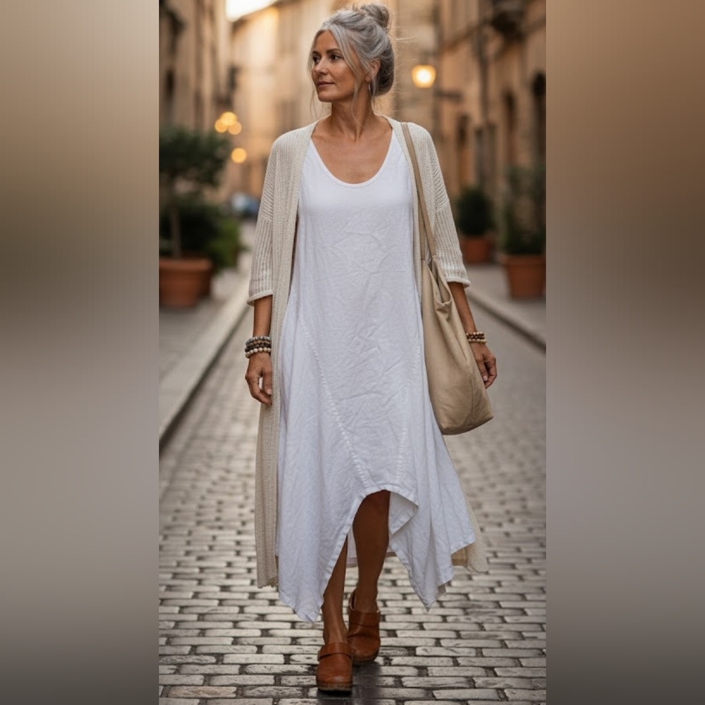 Kokomarina 100% linen white lagenlook cocoon dress S